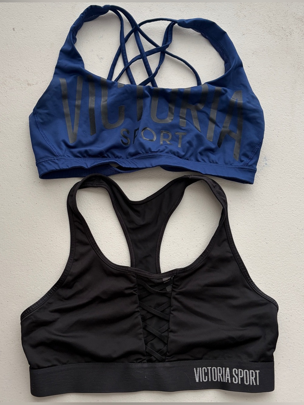 Victoria’s Secret Sports Bra Bundle Blue Strappy And Black Criss Cross M